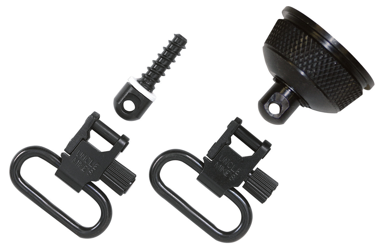 Uncle Mike's 18002 Mag Cap Swivel Set made of Steel with Blued Finish, 1" Loop Size & Quick Detach Style for 12 Gauge Remington 870 Express with Wood Stock Includes Two Super Swivels
