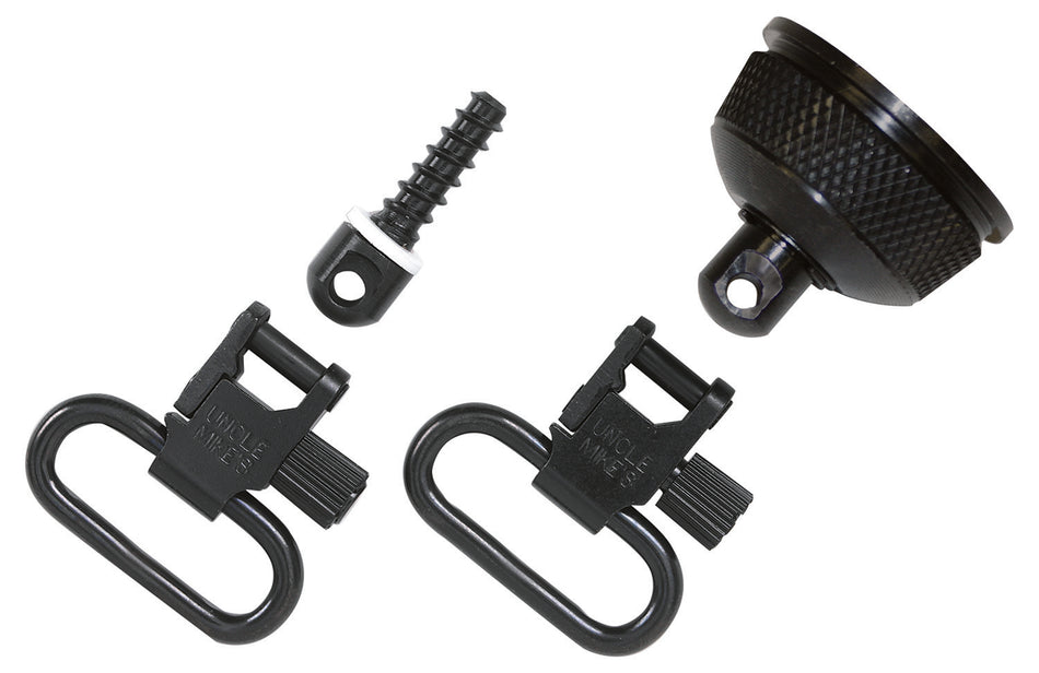 Uncle Mike's 18002 Mag Cap Swivel Set made of Steel with Blued Finish, 1" Loop Size & Quick Detach Style for 12 Gauge Remington 870 Express with Wood Stock Includes Two Super Swivels
