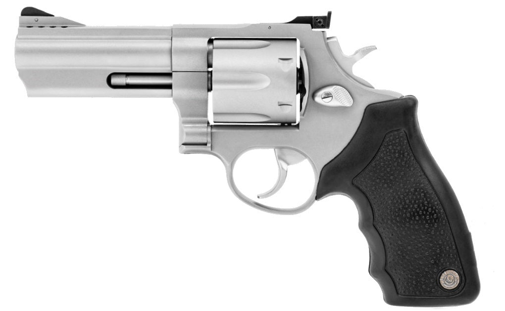 Taurus 2-440049 44 Large 44 Rem Mag 6 Shot 4" Matte Stainless Ported Barrel, Cylinder & Frame, Black Finger Grooved Rubber Grip, Transfer Bar Safety, Exposed Hammer