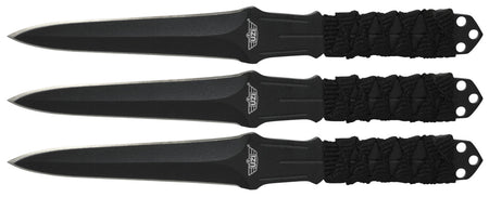 Uzi Accessories UZKTRW003 Throwing Knives 3" Fixed Straight Back Plain Black Stainless Steel Blade Black Nylon Cord Wrapped Handle