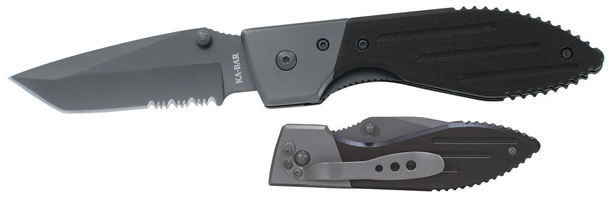 Ka-Bar 3075 Warthog 3" Folding Tanto Part Serrated 420HC SS Blade Black G10 Handle Includes Pocket Clip