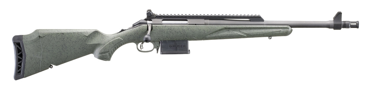 Ruger 46967 American II Scout 308 Win 5+1 16.10" Cobalt Cerakote Threaded Barrel, Alloy Steel Receiver w/Scope Rail, Leaf Green Splatter Adj LOP Synthetic Stock