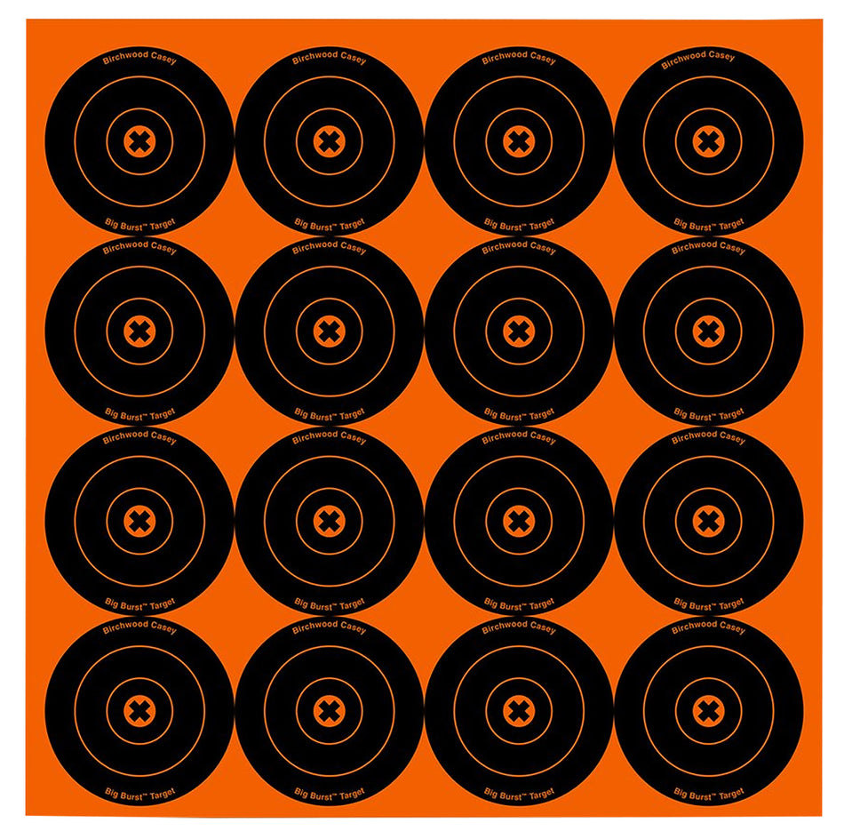Birchwood Casey 36348 Big Burst Revealing Target Self-Adhesive Paper Black/Orange 3" Bullseye 48 Pack