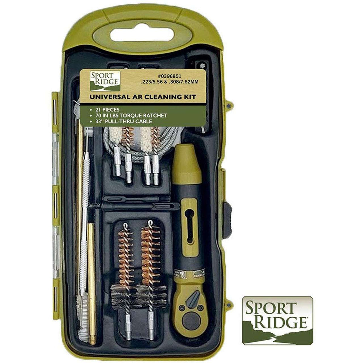 SPORT RIDGE UNIVERSAL AR CLEANING KIT 21PC W/RATCHET 223/5.56MM/308/7.62MM (6/CASE)