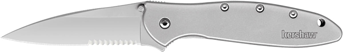 Kershaw 1660ST Leek 3" Folding Drop Point Part Serrated Bead Blasted 14C28N Steel Blade Bead Blasted 410 Stainless Steel Handle Includes Pocket Clip