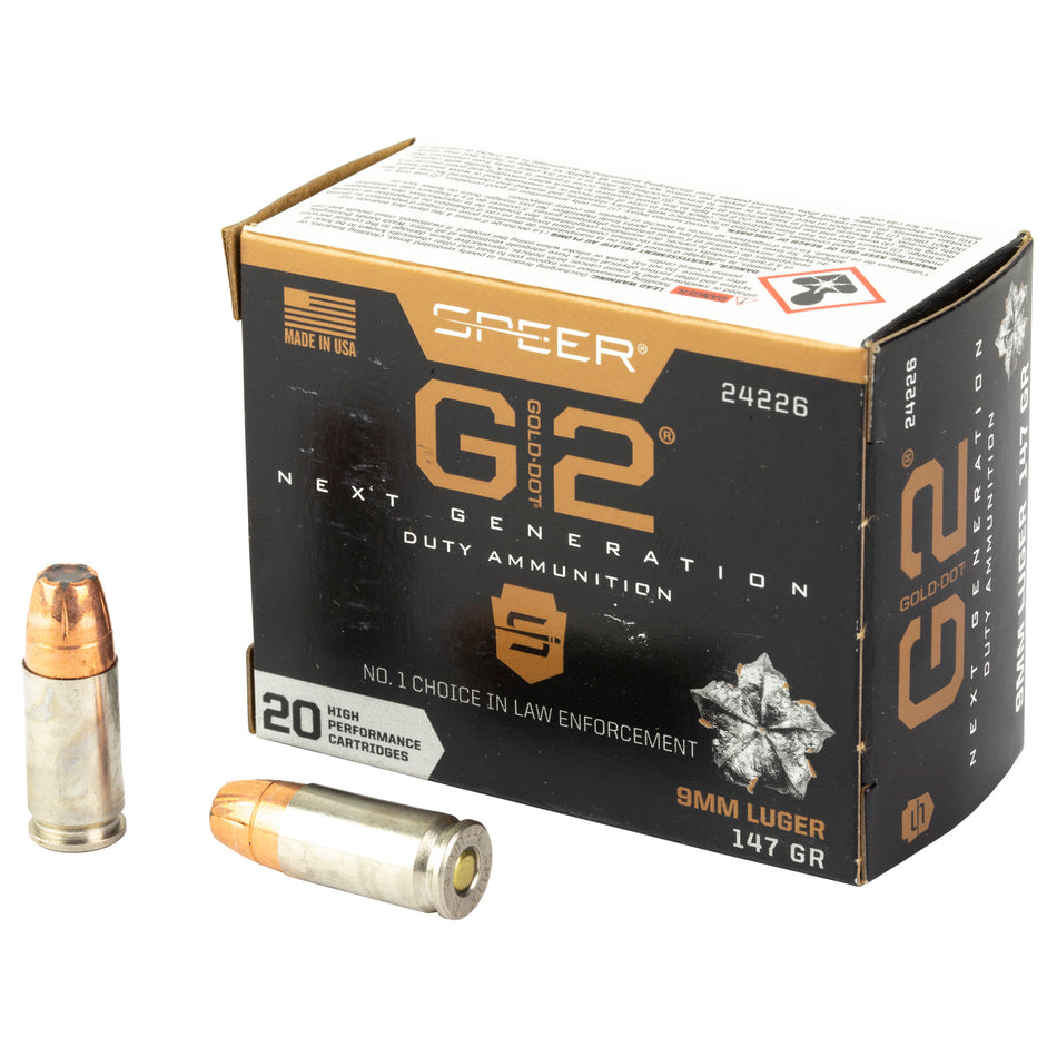 Speer 9mm Luger / Parabellum Gold Dot G2 147gr JHP Ammo