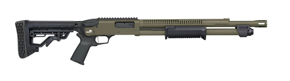 Mossberg 50757 590R 12 Gauge Pump 3" 6+1 18.50" OD Green Cerakote Heat Shield Barrel, OD Green Cerakote Steel Receiver, Black AR Mil-Spec Adjustable Synthetic Stock, Black Magpul Grip