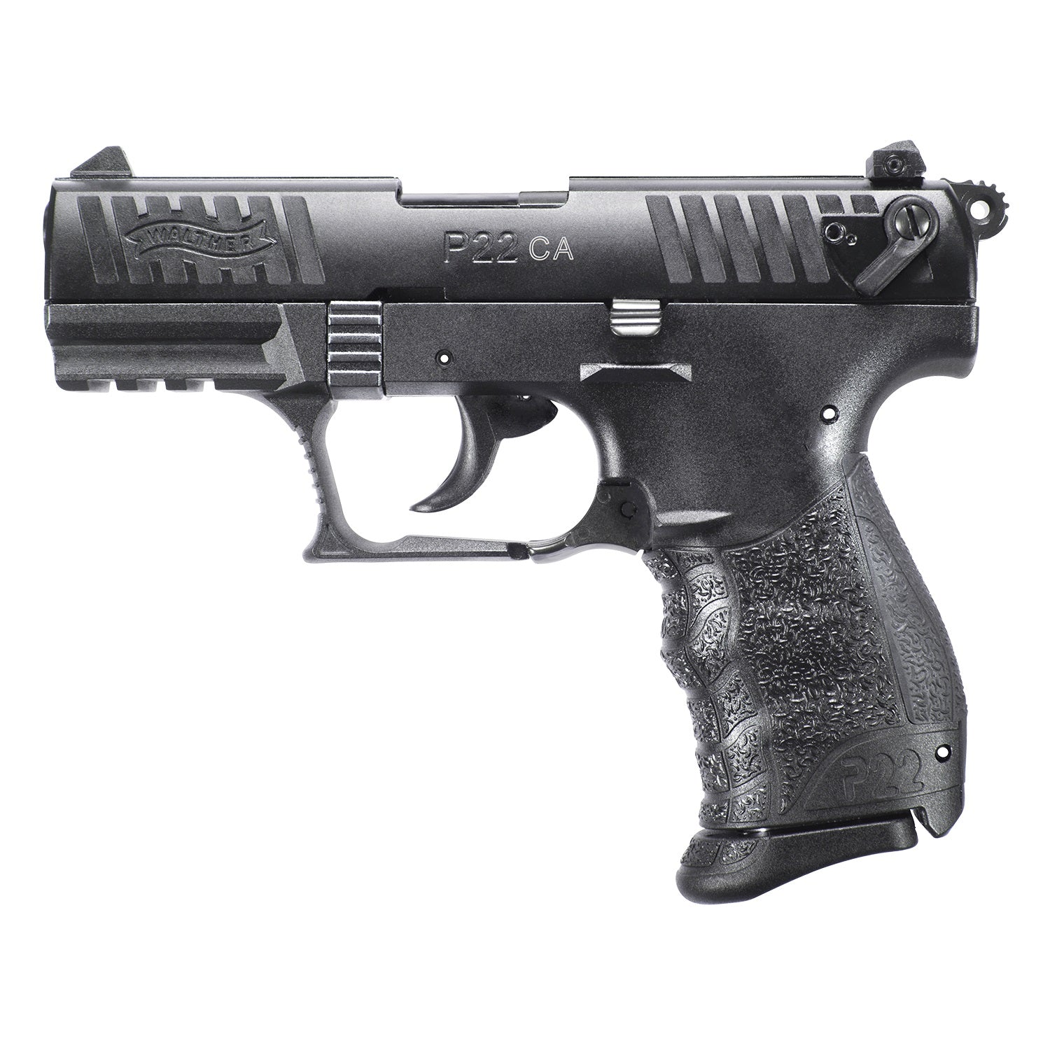 Walther Arms 5120333 P22 *CA Compliant 22 LR 10+1 3.42" Matte Black Tenifer Serrated/Steel Slide, Black Polymer Frame w/Picatinny Rail, Black Interchangeable Backstrap Grips