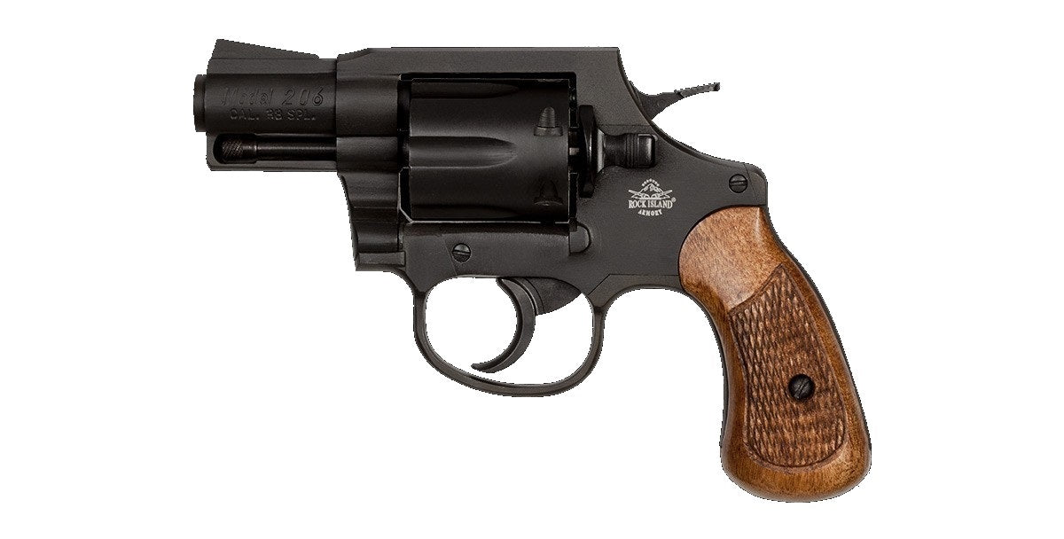 Rock Island 51283 M206 *CA Compliant Small Frame 38 Special 6rd 2" Black Parkerized Steel Barrel, Cylinder & Frame, Checkered Wood Grip, Transfer Bar Safety