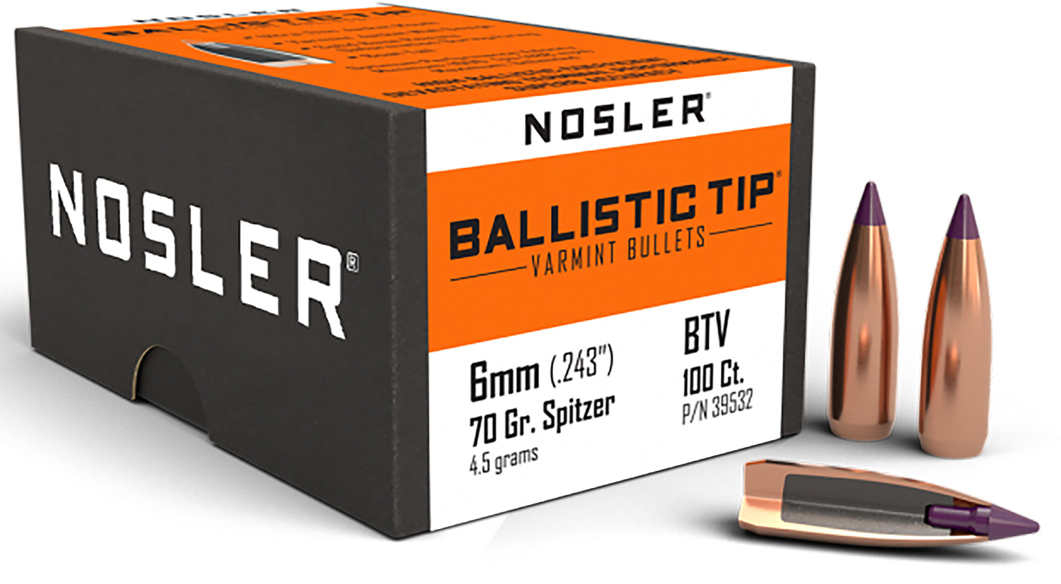 Nosler 39532 Ballistic Tip 6mm 70gr Spitzer Point 100/Box