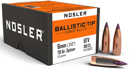 Nosler 39532 Ballistic Tip 6mm 70gr Spitzer Point 100/Box