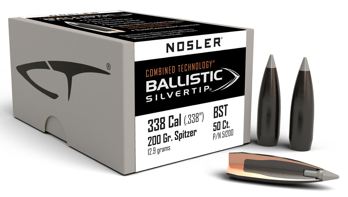 Nosler 51200 Ballistic Silvertip 338Cal 200gr Spitzer Point 50/Box