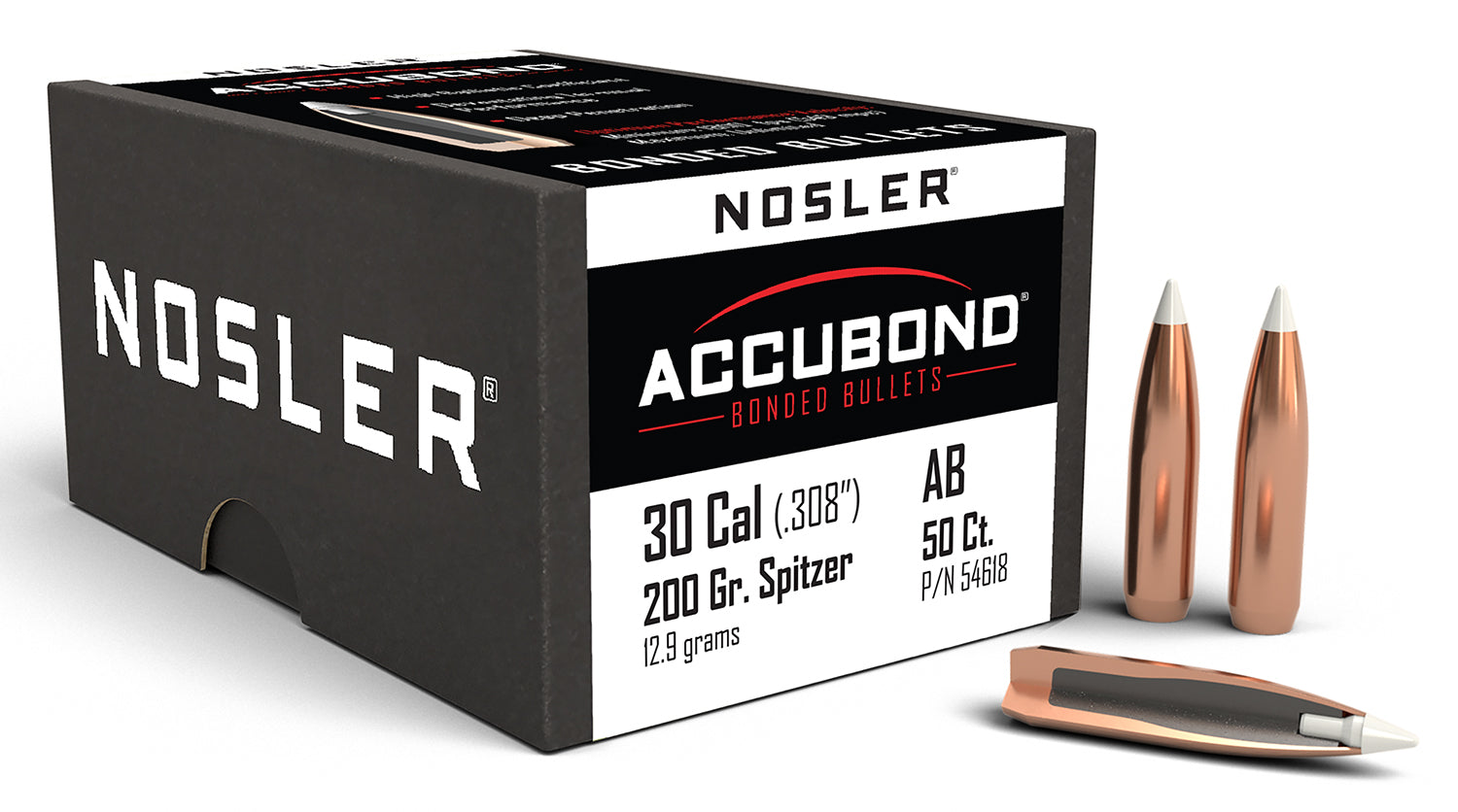 Nosler 54618 AccuBond 30Cal 200gr Spitzer Point 50/Box