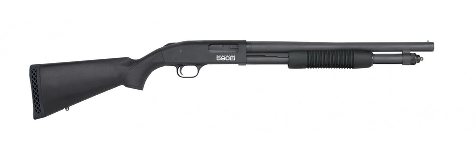 Mossberg 51605 590S 12 Gauge Pump 3" 9+1 18.50" Matte Blued Steel Barrel, Matte Blued Optic Ready Receiver, Fixed Black Synthetic Stock, Right Hand