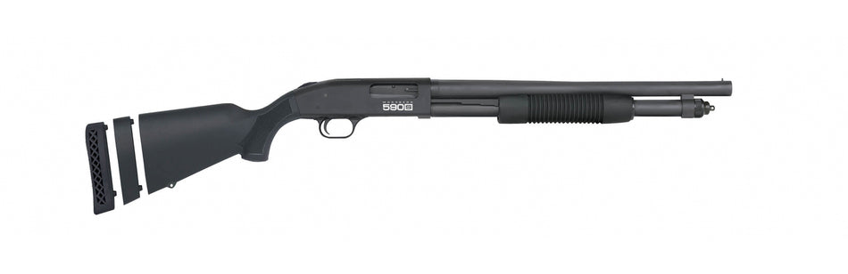 Mossberg 51607 590S Compact 12 Gauge Pump 3" 5+1 18.50" Matte Blued Stainless Steel Barrel, Black Drilled & Tapped Receiver, Adj LOP Black Synthetic Stock