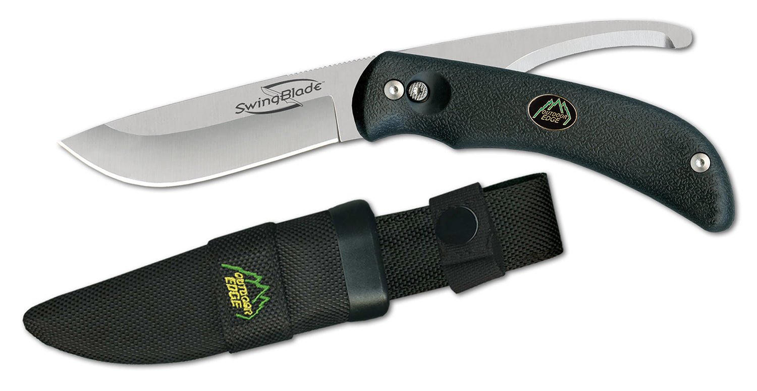 Outdoor Edge SB10N SwingBlade 3.60"/3.20" Folding Skinning/Gutting Plain Aichi AUS8 SS Blade TPR Black Handle