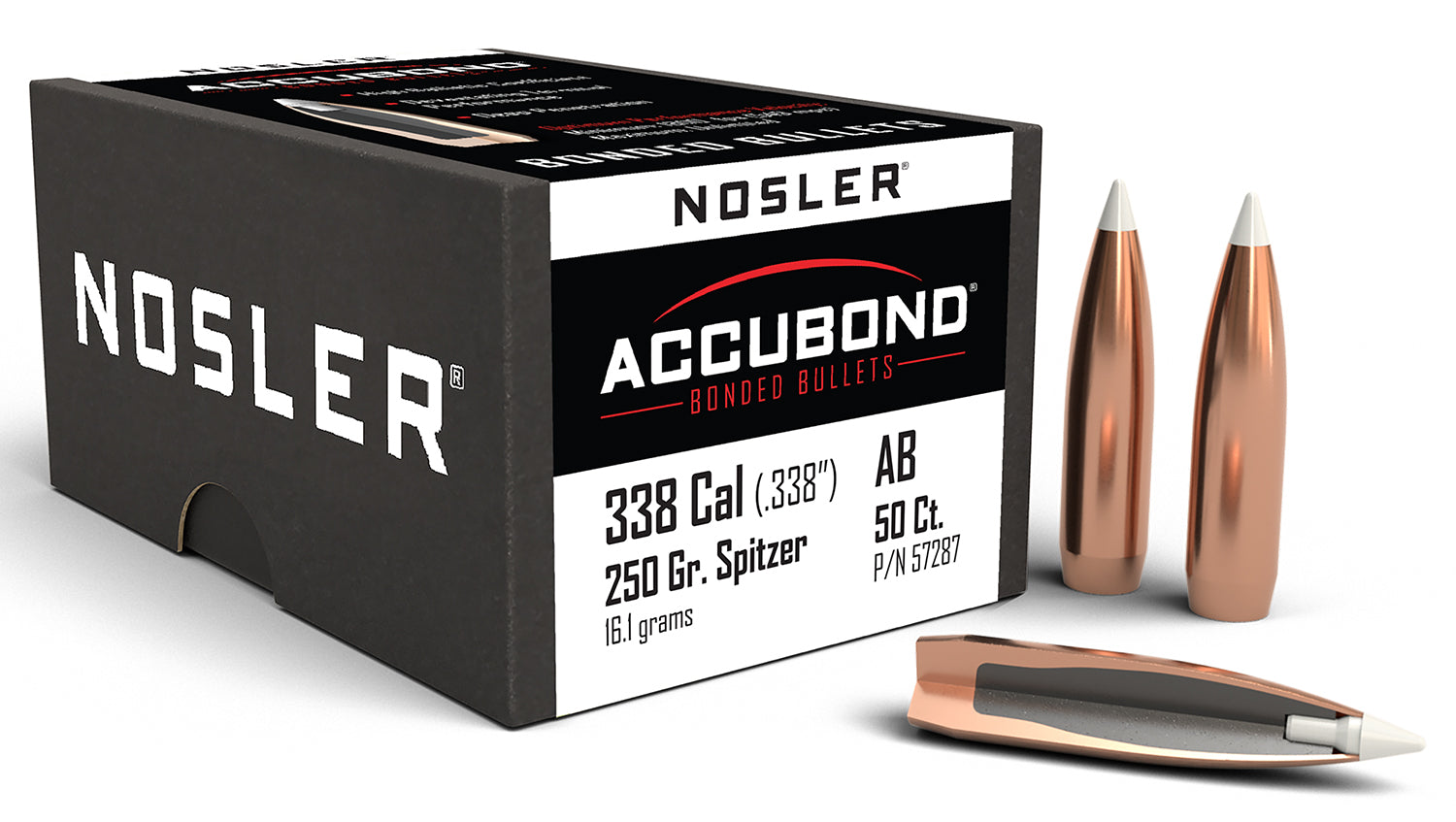 Nosler 57287 AccuBond 338Cal 250gr Spitzer Point 50/Box