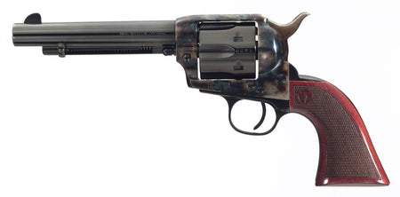 Taylors & Company 550811DE Smoke Wagon Uberti 357 Mag 6 Shot 5.50" Blued Round Barrel & Cylinder, Color Case Hardened Steel Frame, Checkered Walnut Navy Grip, Exposed Hammer