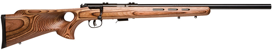 Savage Arms 96250 93R17 BTV Full Size 17 HMR 5+1 21" Matte Black Button Rifled Barrel, Matte Black Drilled & Tapped Carbon Steel Receiver, Natural Brown Monte Carlo Thumbhole Laminate Stock, Right Han