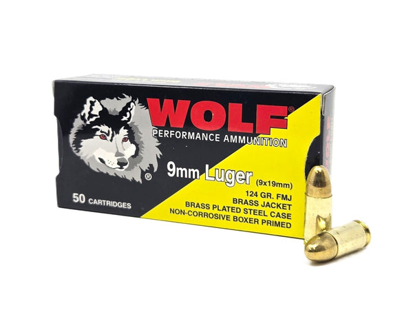 Wolf Performance 9mm Luger Ammo 124 Grain Brass Plated Full Metal Jacket(FMJ)