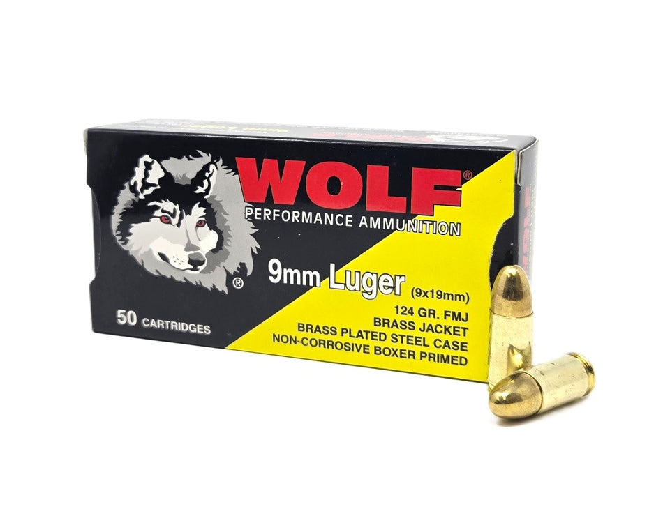 Wolf Performance 9mm Luger Ammo 124 Grain Brass Plated Full Metal Jacket(FMJ)