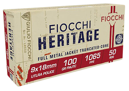 Fiocchi 9X18 Heritage Pistol 9x18mm Ultra 100 gr Full Metal Jacket Truncated-Cone (TCFMJ) 50 Per Box/ 20 Cs