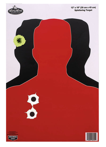 Birchwood Casey 35708 Dirty Bird Silhouette Tagboard Hanging Pistol 12" x 18" Black/Red White Impact Splatter 8 Per Pkg