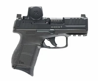 HK 81001319 VP9CC w/Optic Micro-Compact 9mm Luger 12+1 3.13" Polygonal Rifled Barrel, Black Steel Serrated Slide w/Vortex Defender CCW Red Dot, Black Polymer Frame w/Picatinny Rail, Interchangeable Ba
