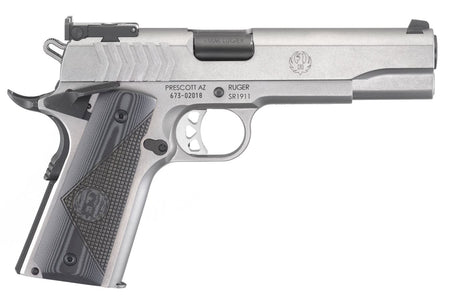 Ruger 6759 SR1911 Target 9mm Luger 9+1 5" Black Steel Barrel, Low-Glare Stainless Steel Serrated Slide, Low-Glare Stainless Steel Frame w/Beavertail, Deluxe Checkered G10 Grip, Right Hand