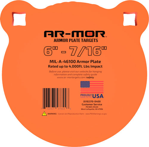 AR-MOR 6" MIL46100 STEEL GONG 7/16" THICK STEEL ORANGE ROUND
