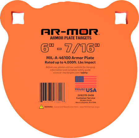 AR-MOR 6" MIL46100 STEEL GONG 7/16" THICK STEEL ORANGE ROUND
