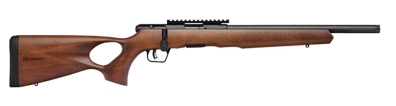 Savage Arms 70517 B Series Timber 22 WMR 10+1 16.50" Matte Black Threaded Barrel, Matte Black Picatinny Rail Carbon Steel Receiver, Woodgrain Fixed Thumbhole Stock