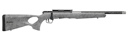 Savage Arms 70818 B Series TimberLite 17 HMR 10+1 18" Black Threaded Carbon Fiber/SS Barrel, Black Picatinny Rail Steel Receiver, Gray w/Black Webbing Synthetic Fixed Thumbhole Stock