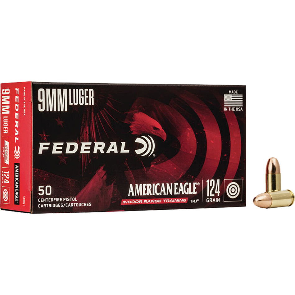 Federal 9mm Luger American Eagle 124gr TMJ Ammo