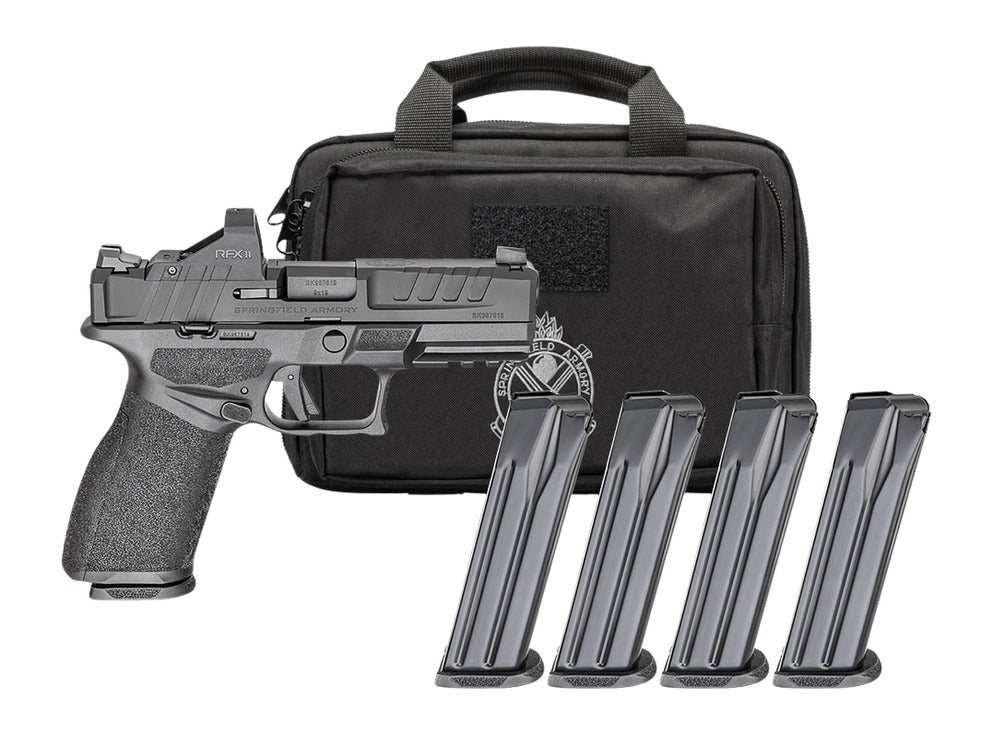 Springfield Armory EC9409BFCLCPAC Echelon 40F.C Gear Pac 9mm Luger 10+1 4" Black Melonite Barrel, Steel Optic Ready/Serrated Slide, Black Polymer Frame w/Picatinny Rail, Ambidextrous