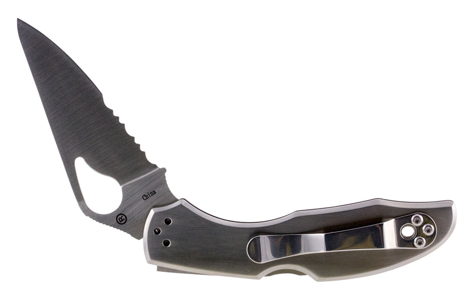Spyderco BY04PS2 Byrd Meadowlark 2 2.94" Folding Clip Point Part Serrated 8Cr13MoV SS Blade Stainless Steel Handle Includes Pocket Clip