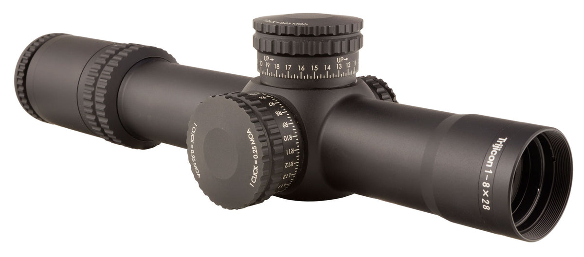 Trijicon 1900027 AccuPower  1-8x 28mm Obj 109.20-13.10 ft @ 100 yds FOV 34mm Tube Black Finish Illuminated Green Segmented Circle Crosshair MOA (FFP)