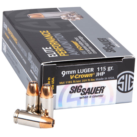 Sig Sauer 9mm Luger / Parabellum Elite Performance V-Crown 115gr JHP Ammo