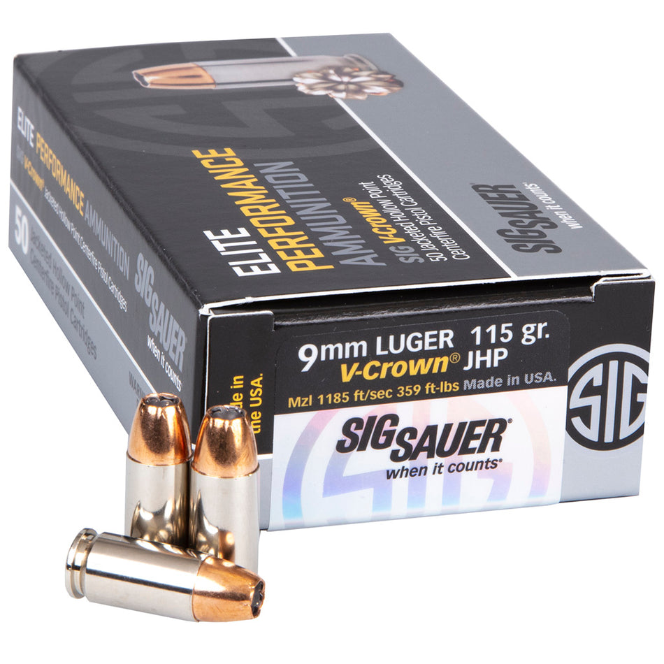 Sig Sauer 9mm Luger / Parabellum Elite Performance V-Crown 115gr JHP Ammo