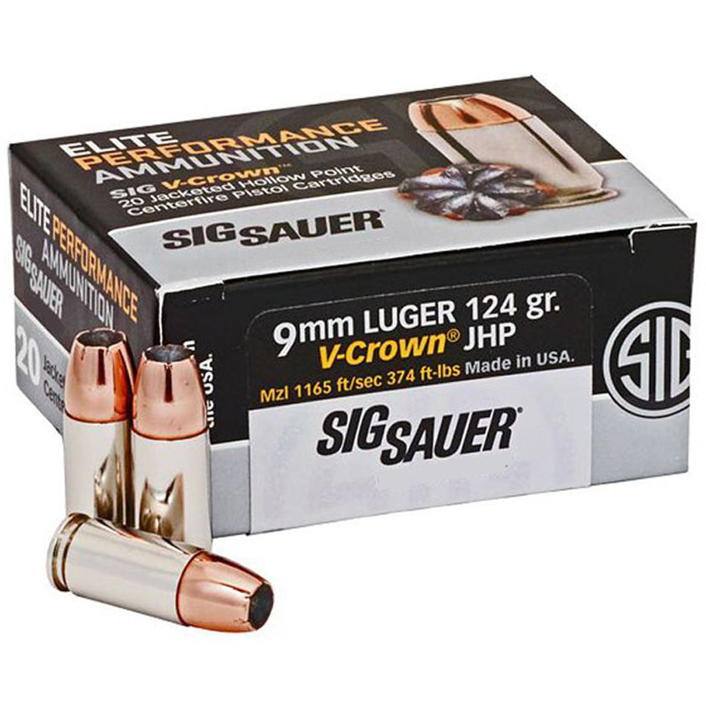 Sig Sauer 9mm Luger / Parabellum Elite Performance V-Crown 124gr JHP Ammo