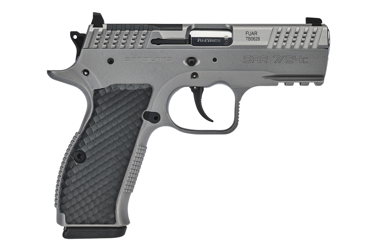 Sarsilmaz SAR7/24C 7/24 Compact 9mm Luger 17+1 Matte Stainless Steel Frame w/Beavertail & Picatinny Rail, Black Polymer Grip