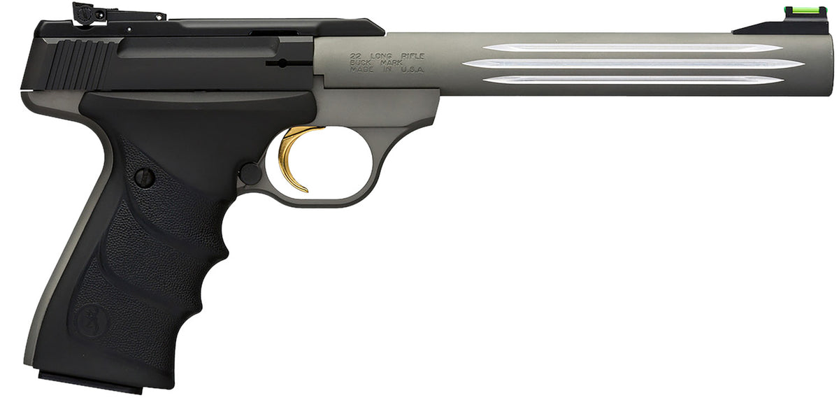 Browning 051462490 Buck Mark Lite *CA Compliant 22 LR 10+1 7.25" Matte Gray Fluted Barrel, Matte Black Serrated Steel Slide, Matte Gray Aluminum Frame, Black Ultragrip RX Grips