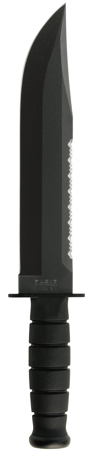 Ka-Bar 2211 Big Brother 9.38" Fixed Top Serrated/Bottom Straight Plain Black 1095 Cro-Van Blade, Black Kraton G Handle, Includes Sheath