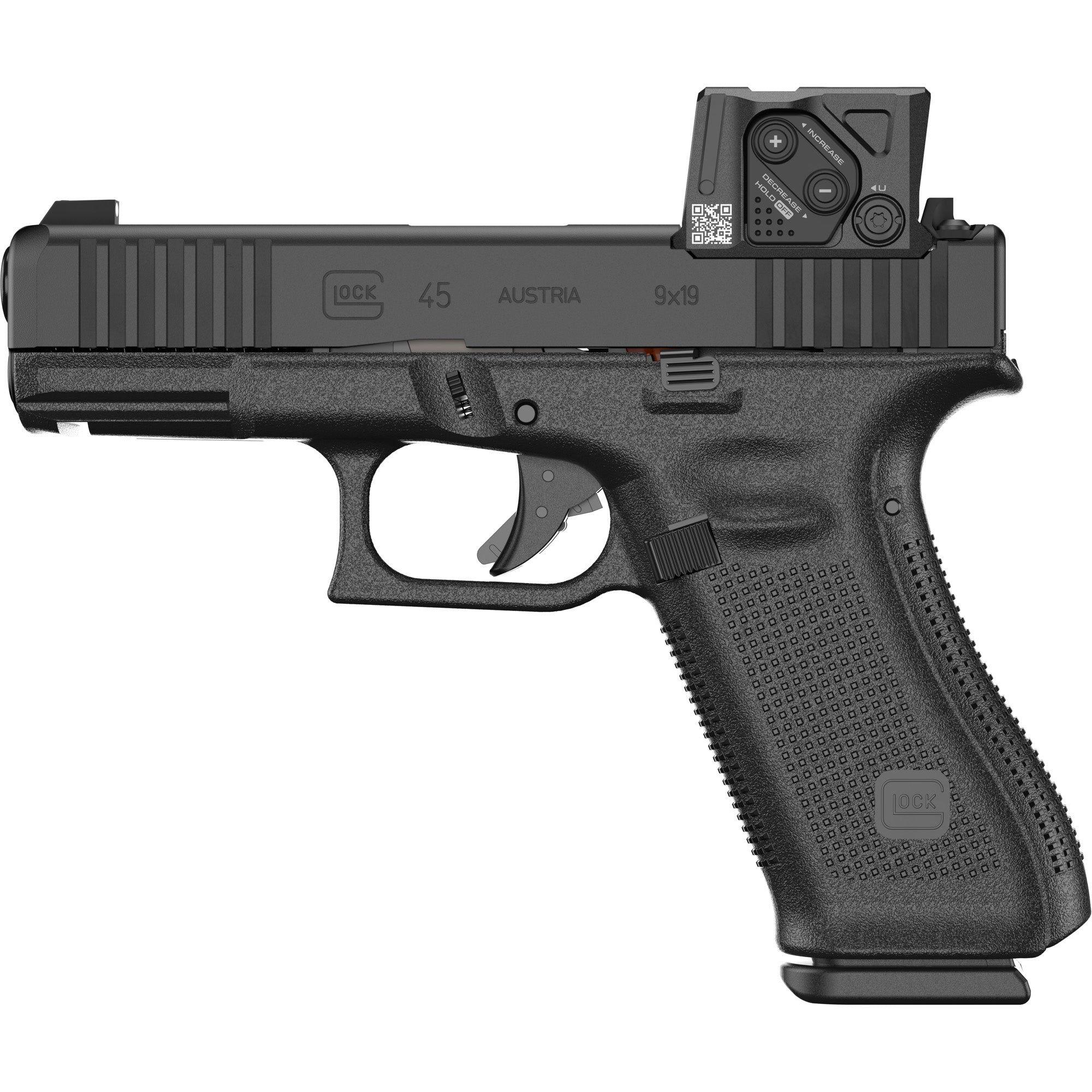 Glock P64550B03DC8A3 G45 Gen6 w/Aimpoint Crossover 9mm Luger 17+1 4.02" Black GMB Barrel, Black nDLC Steel Optic Ready/Serrated Slide, Black Polymer Frame w/Accessory Rail, Interchangeable Backstrap G