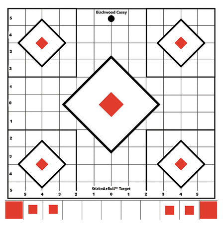 Birchwood Casey 33922 Stick-A-Bull Sight-In Self-Adhesive Paper White/Red 12" 5-Diamond 5 Pack
