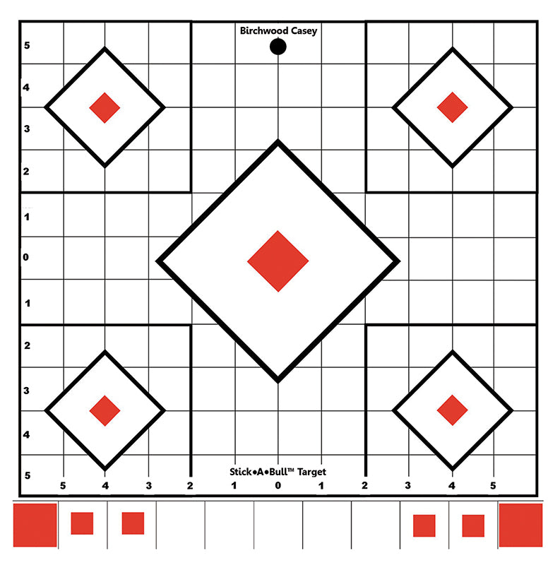 Birchwood Casey 33922 Stick-A-Bull Sight-In Self-Adhesive Paper White/Red 12" 5-Diamond 5 Pack
