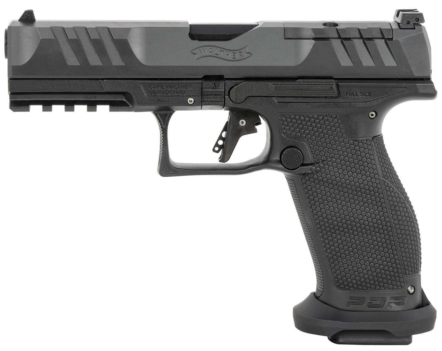 Walther, PDP Pro-E, Striker Fired, Semi-automatic, Polymer Frame Pistol, Full Size, 9MM, 4.5" Barrel, Nitride Finish, Black, Adjustable Sights, Optics Ready, 20 Rounds, 3 Magazines