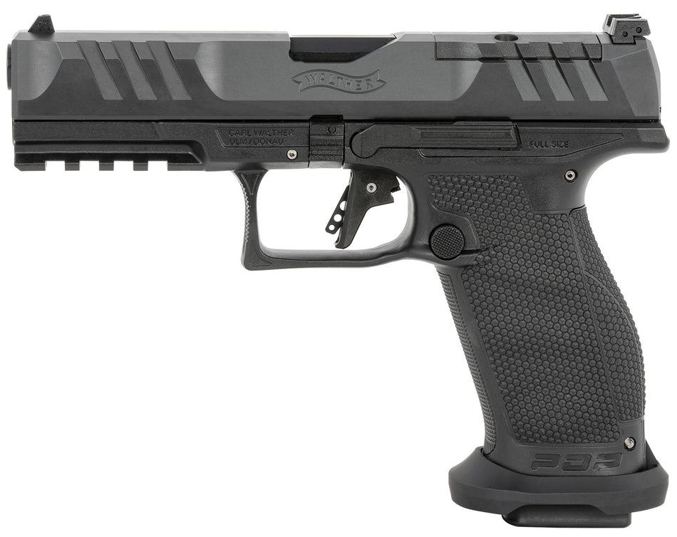 Walther, PDP Pro-E, Striker Fired, Semi-automatic, Polymer Frame Pistol, Full Size, 9MM, 4.5" Barrel, Nitride Finish, Black, Adjustable Sights, Optics Ready, 20 Rounds, 3 Magazines