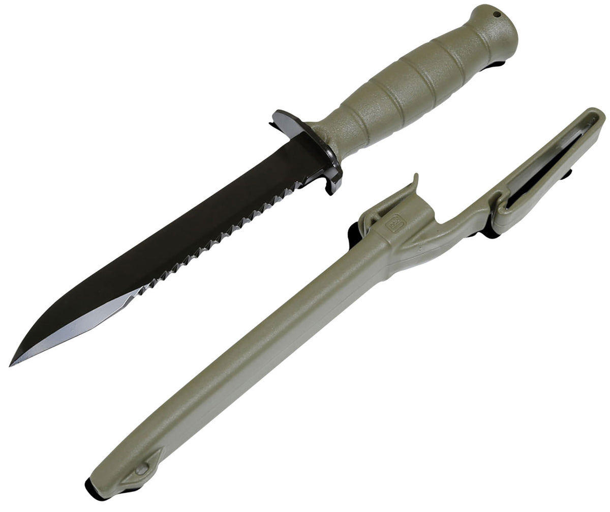 Glock KF039181 Field 7" Fixed Clip Point Plain/Saw Black High Carbon Steel Blade Battle Field Green Textured Trimond Polymer Handle Features Clamshell Packaging