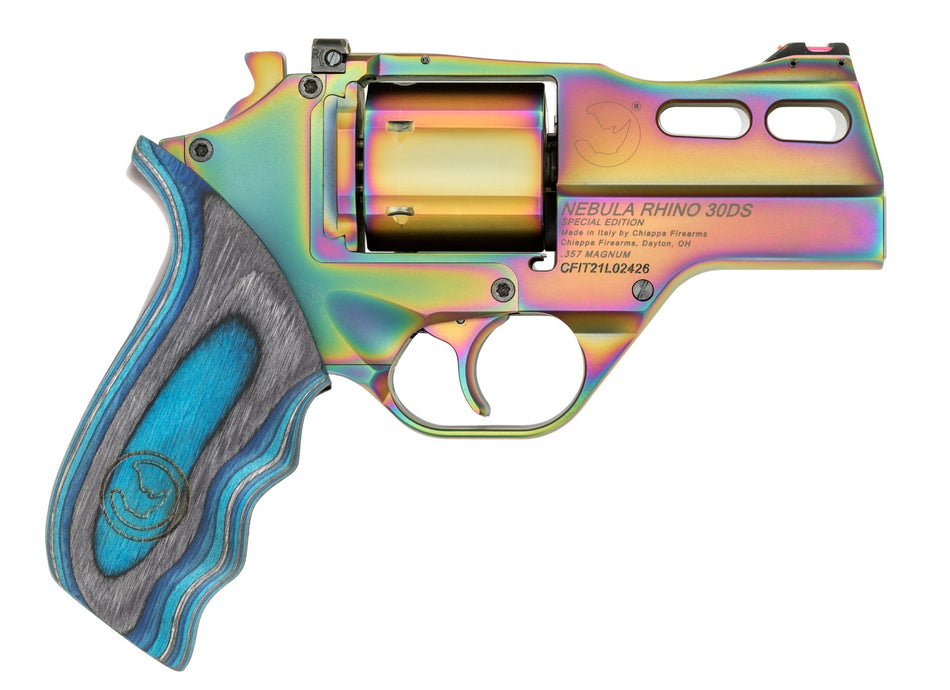 Chiappa Firearms 340354 Rhino 30DS 357 Mag 6 Shot 3" Nebula PVD Steel Barrel & Cylinder, Nebula PVD Alloy Frame, Blue Laminate Grip